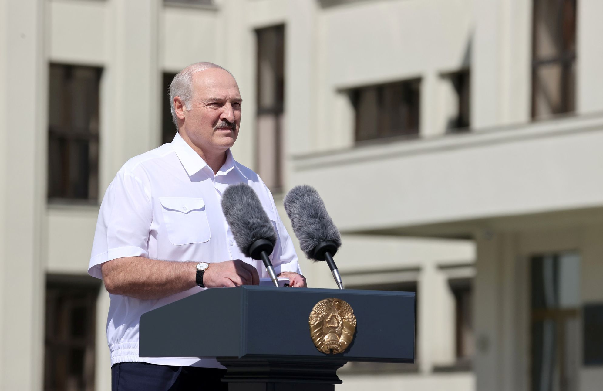Alexandr Lukašenko na demonstraci v Minsku