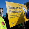 Lufthansa pilots take part in demonstration during strike action at Fraport airport in Frankfurt