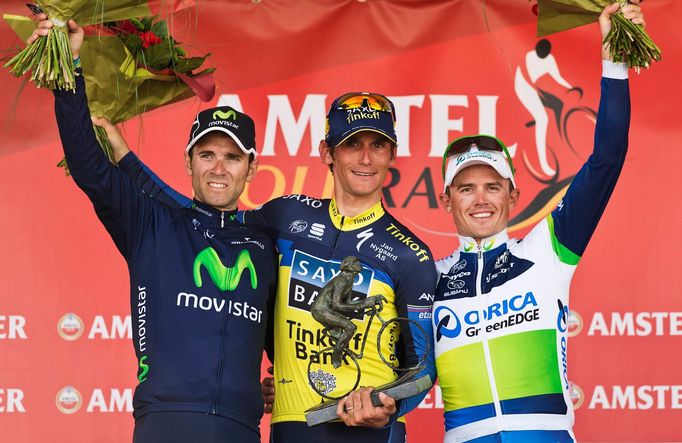 Roman Kreuziger na stupni vítězů (Valverde a Gerrans)