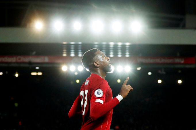 Soccer Football - Premier League - Liverpool v Everton - Anfield, Liverpool, Britain - December 4, 2019  Liverpool's Divock Origi celebrates scoring their third goal   Ac