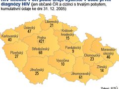 Nejvyšší počet HIV pozitivních je v Praze, ovšem infekce se nevyhnula žádnému kraji.