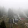 A general view of the disused ski jump from the Sarajevo 1984 Winter Olympics shrouded in mist on Mount Igman, near Saravejo