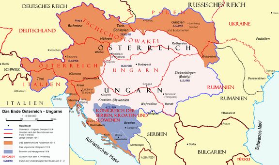 Rozpad historického Uherska mezi několik států po podpisu Trianonské smlouvy.