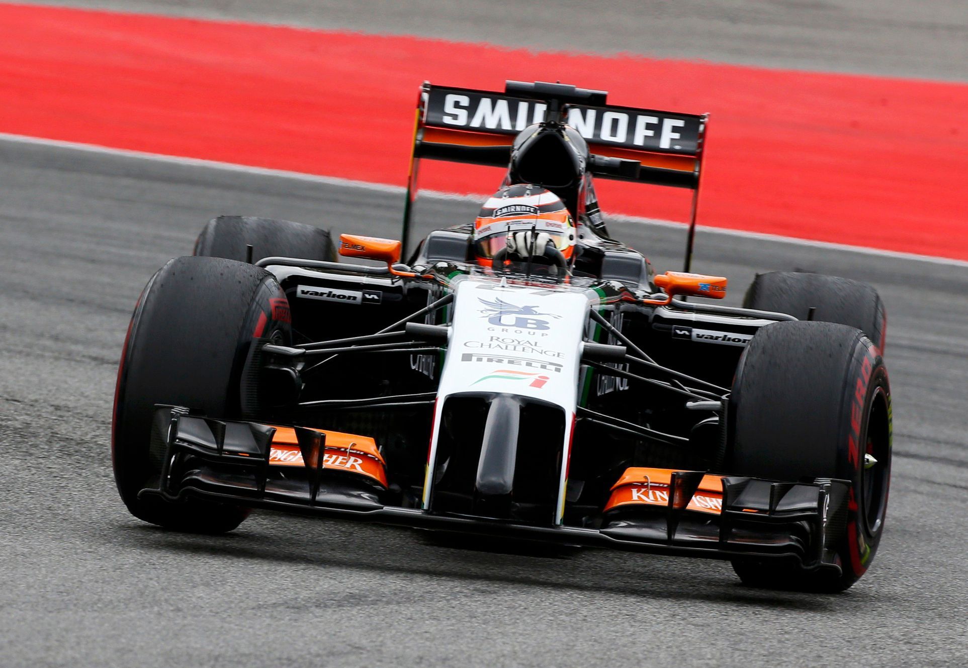 Force India Formula One driver Hulkenberg of Germany drives through corner during German F1 Grand Prix at Hockenheim