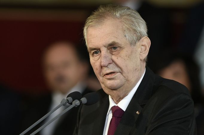 Prezident republiky Miloš Zeman hovoří při své druhé inauguraci 8. března 2018 ve Vladislavském sále Pražského hradu.