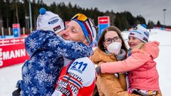 SP v biatlonu Nové Město na Moravě 2021, závod smíšených dvojic, poslední v kariéře Ondřeje Moravce: Moravec s manželkou Veronikou a dětmi Rozálií a Ondřejem