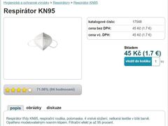 Jedna z nabídek e-shopu na respirátor KN95