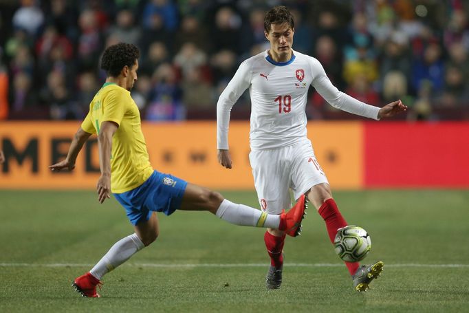 Patrik Schick v přátelském zápase Česko - Brazílie.