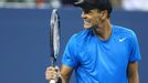 Český tenista Tomáš Berdych hraje se Švýcarem Rogerem Federerem na US Open 2012.