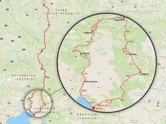 Mapa naší cesty z Prahy do Terstu a zpět