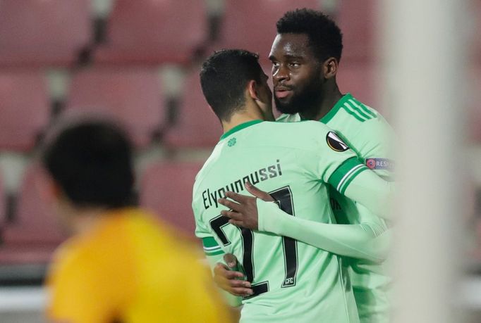 Odsonne Edouard slaví gól v zápase Evropské ligy Sparta - Celtic Glasgow