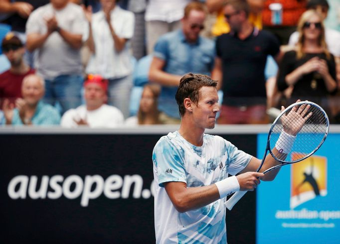 Tomáš Berdych v zápase Australian Open s Bernardem Tomicem.