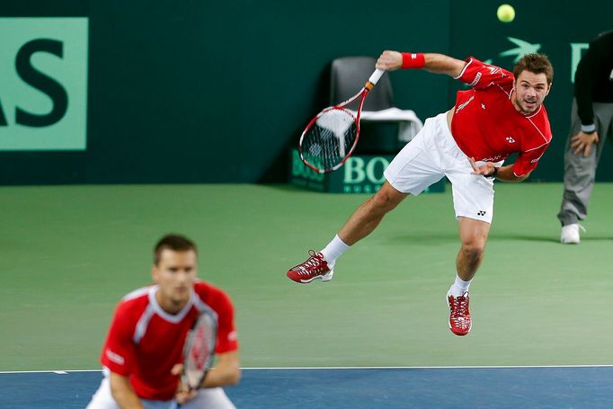 Davis Cup, Švýcarsko - Česko: Stanislas Wawrinka (vpravo) a Marco Chiudinelli