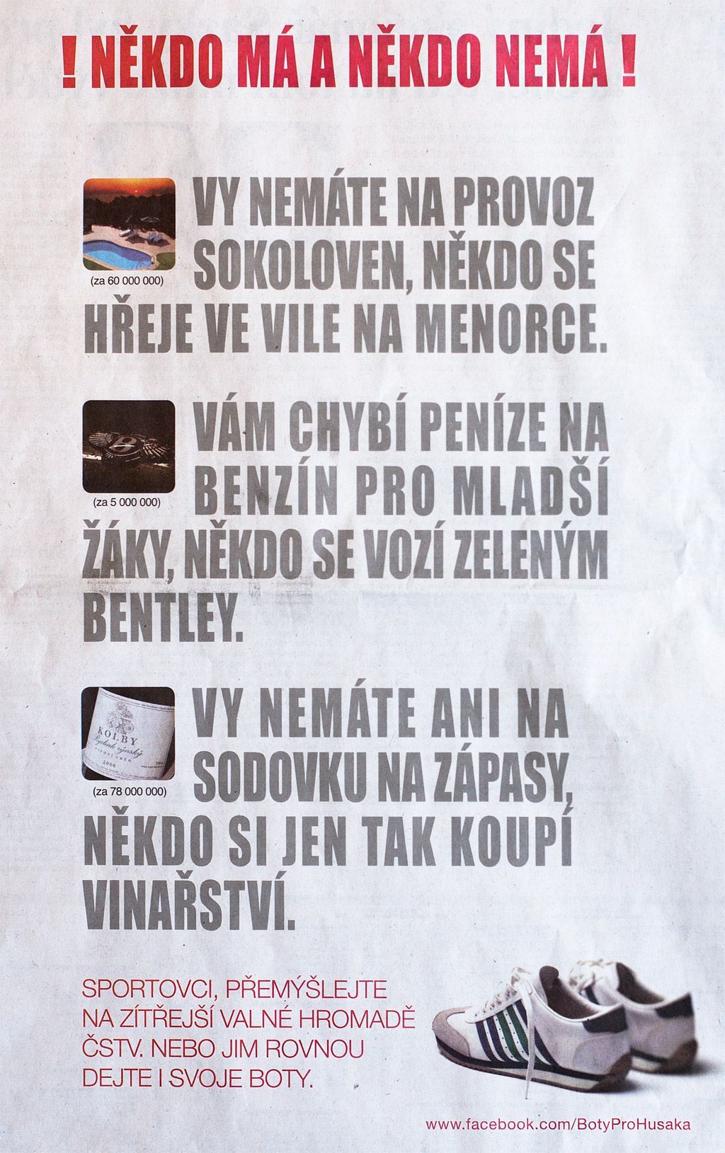 Boj o Sazku a Hušáka - letáky a inzeráty