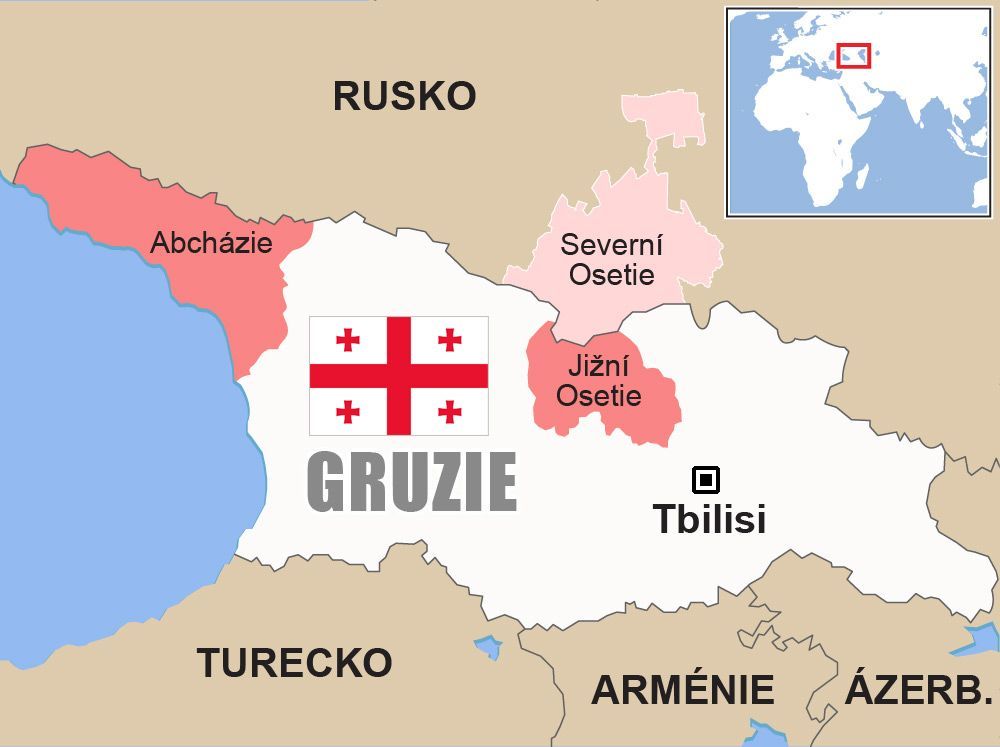 Mapa Gruzie - Severní a Jižní Osetie, Abcházie