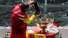 Tennis - Davis Cup Finals - Final - Caja Magica, Madrid, Spain - November 24, 2019   Spain's Rafael Nadal pours champagne in to the trophy after winning the Davis Cup fin