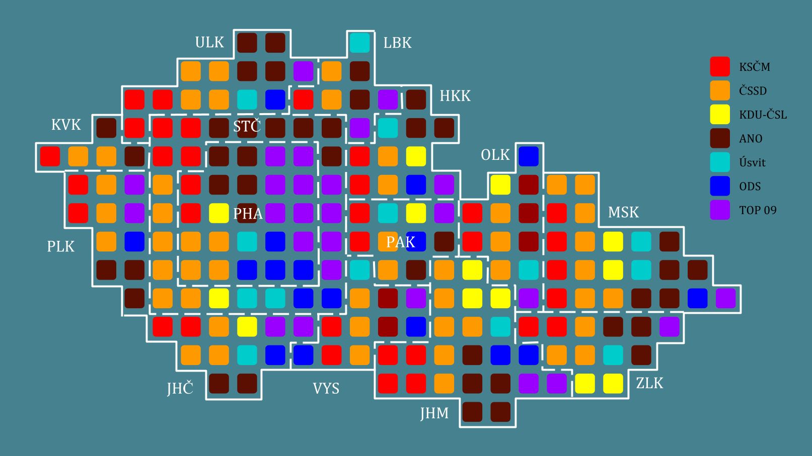 Kartogram mandáty volby PS 2013
