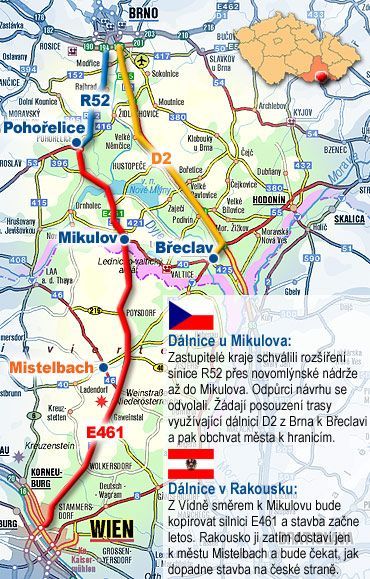 Mapa dálnice u Mikulova