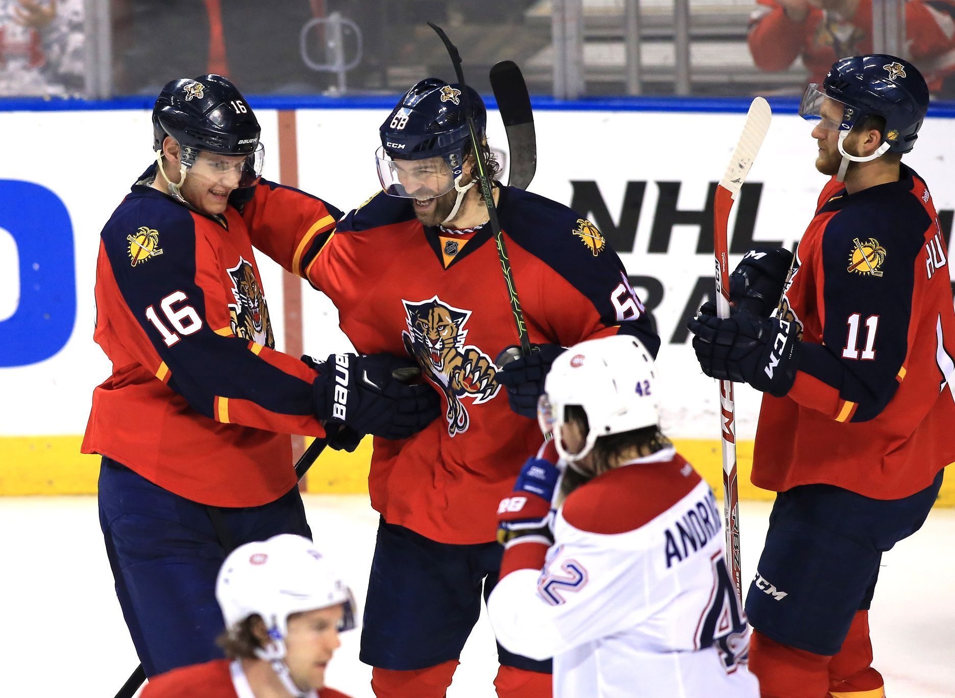 Aleksander Barkov, Jaromír Jágr a Jonathan Huberdeau, Florida Panthers - Montreal Canadiens, NHL 2015/16
