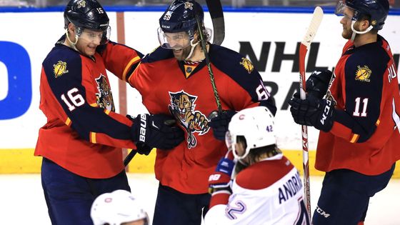 Aleksander Barkov, Jaromír Jágr a Jonathan Huberdeau, Florida Panthers - Montreal Canadiens, NHL 2015/16