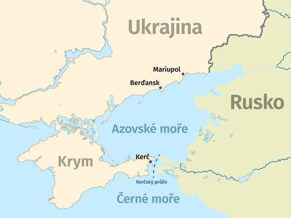 Mapa Krymu a Kerčského průlivu.