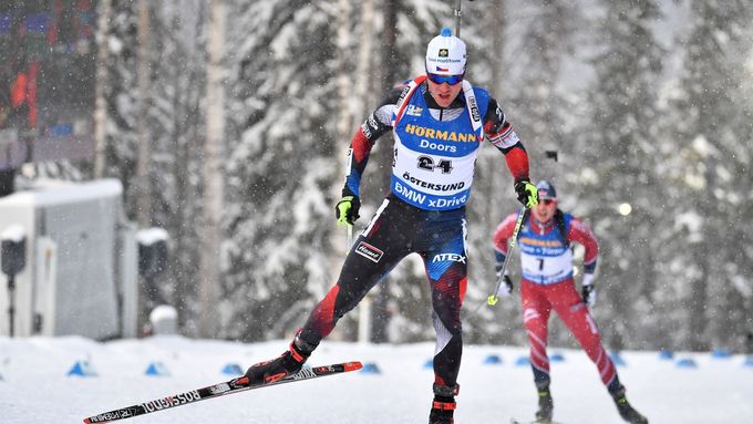 Michal Krčmář při sprintu na biatlonovém MS 2019 ve švédském Östersundu