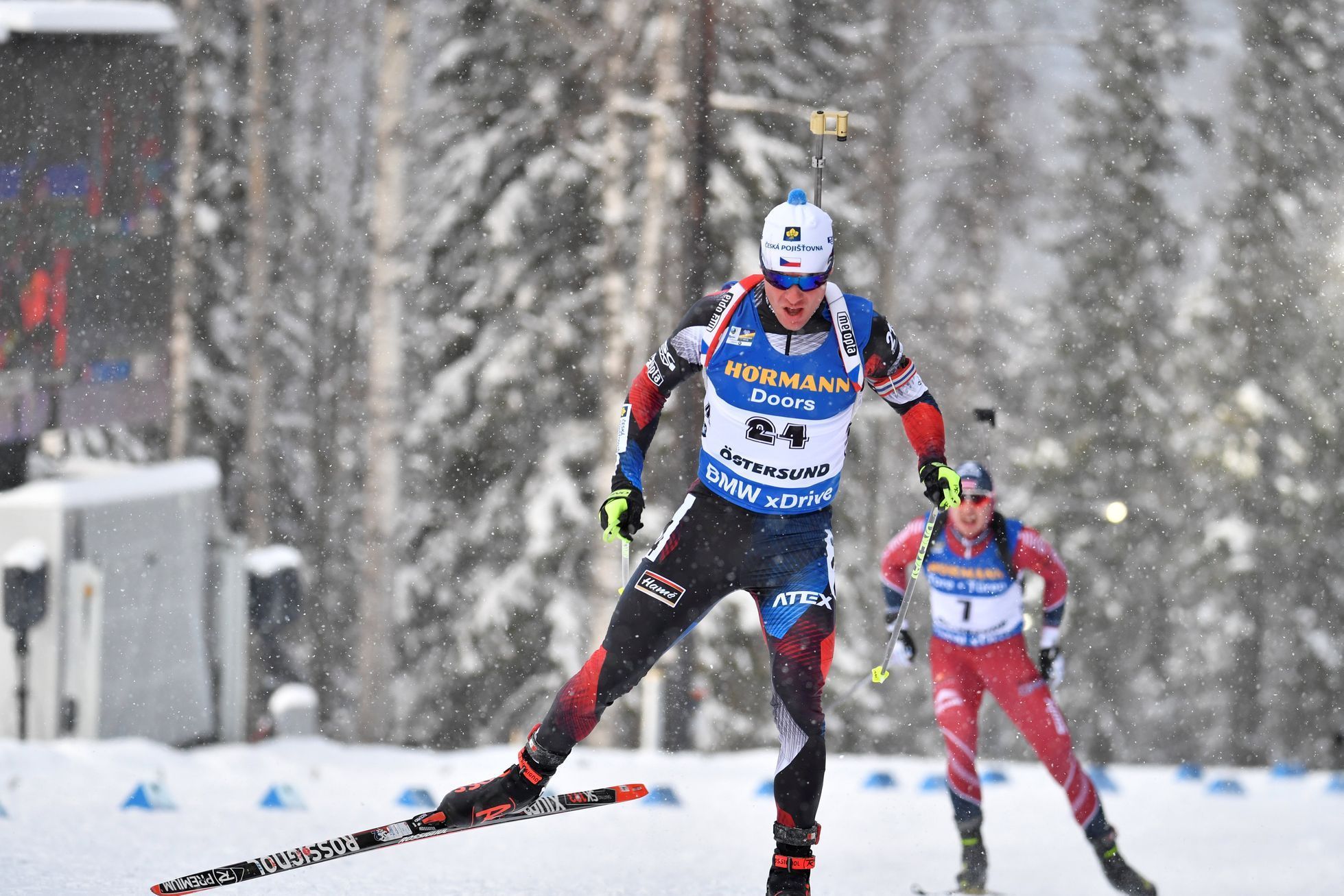 Michal Krčmář při sprintu na biatlonovém MS 2019 ve švédském Östersundu