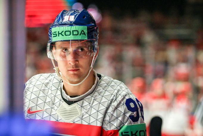 Martin Nečas v zápase proti Dánsku na MS v hokeji 2025 v Herningu