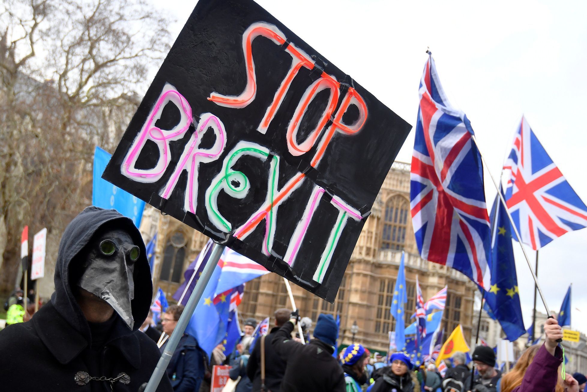Demonstrace proti brexitu před Westminsterským palácem.