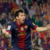 Fotbalista Barcelony Lionel Messi slaví gól v utkání Primera División proti Realu Madrid.