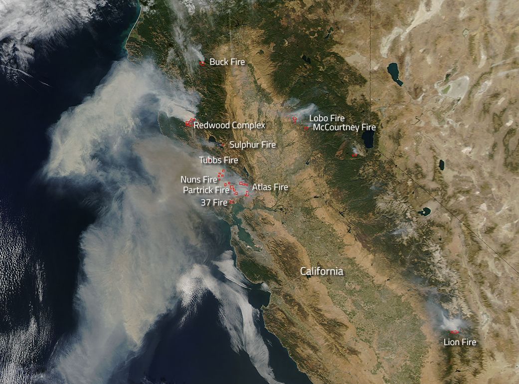 Požáry v Kalifornii, říjen 2017