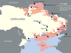 Mapa ukazující současný stav na Ukrajině.