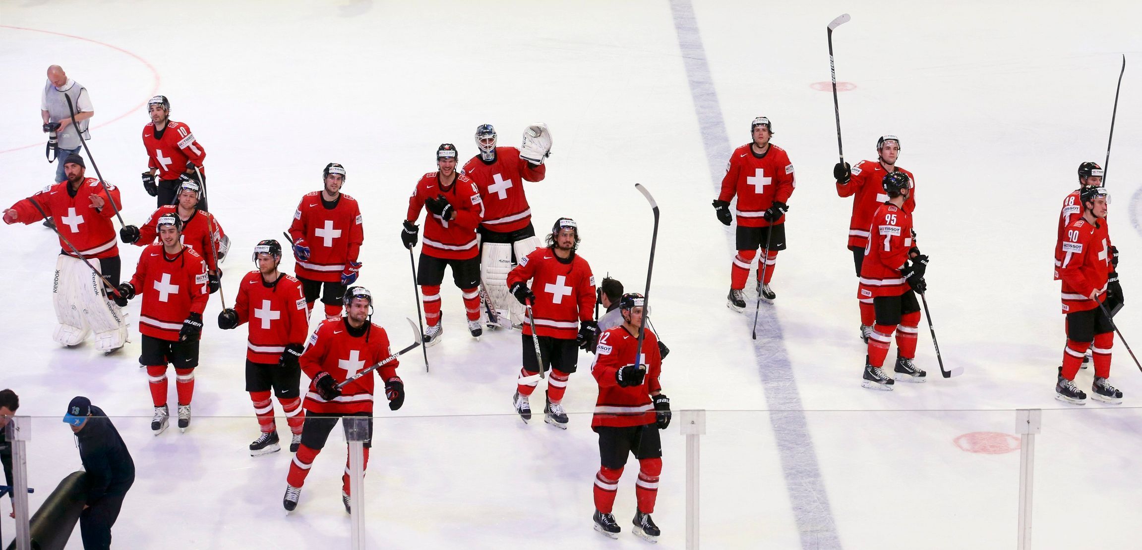 Switzerland's players celebrate after defeating the Czech Re