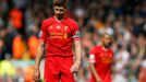 Liverpool's Steven Gerrard reacts following their final soccer match of the Premier League season against Newcastle United which they won 2-1, at Anfield in Liverpool