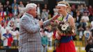 Tenistka Lucie Šafářová při rozlučce s fedcupovou kariérou proti Kanadě