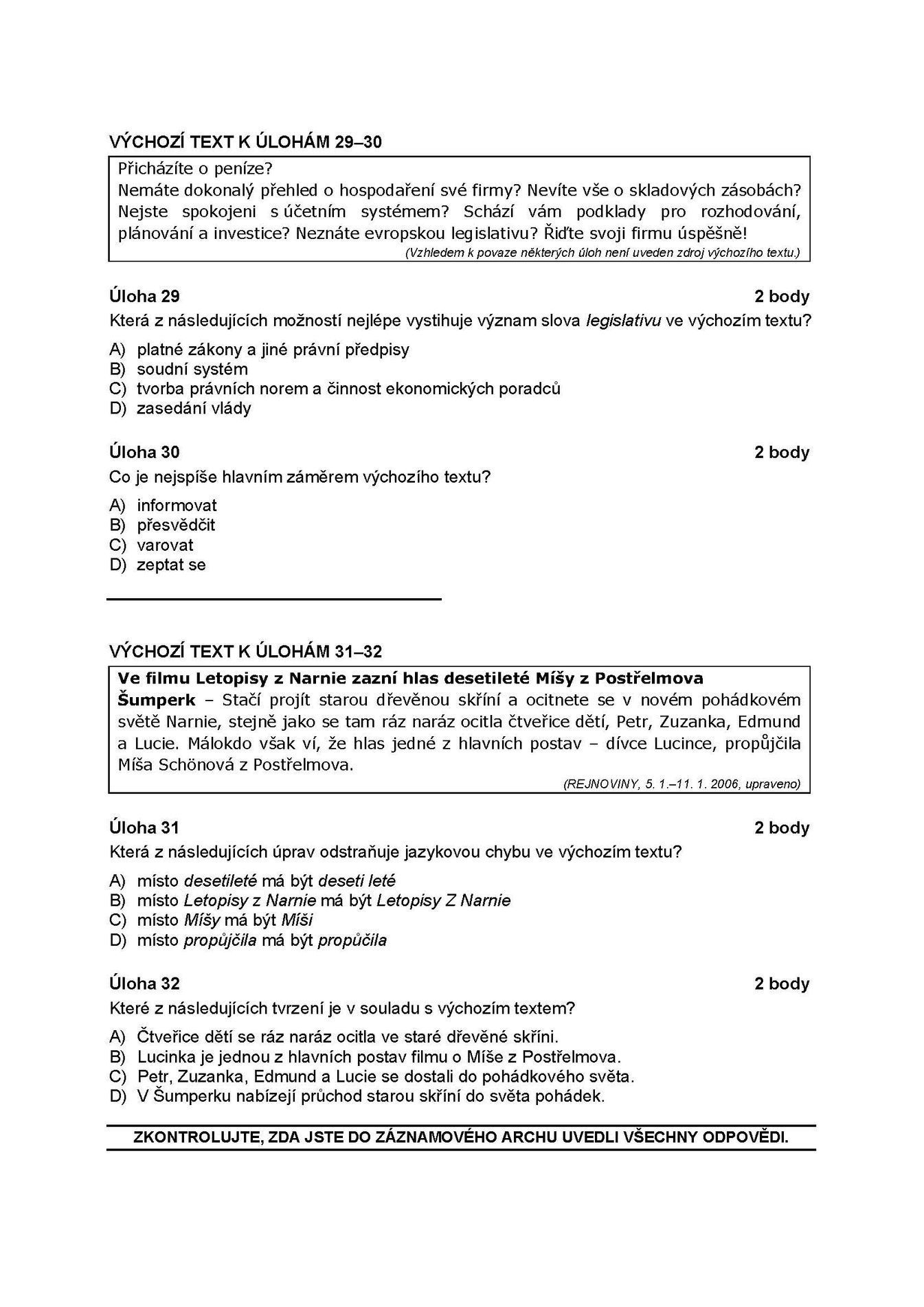 Státní maturita - základní obtížnost 14