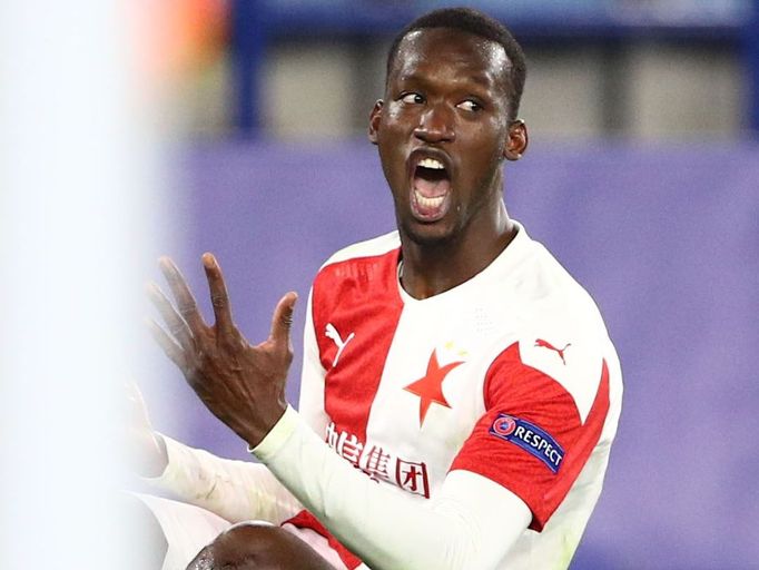 Abdallah Sima slaví gól v odvetě  2. kola Evropské ligy Leicester  - Slavia