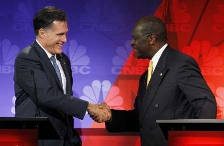 Mitt Romney a Herman Cain: debata v Michiganu
