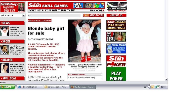 Titulní strana internetového vydání britského The Sun.