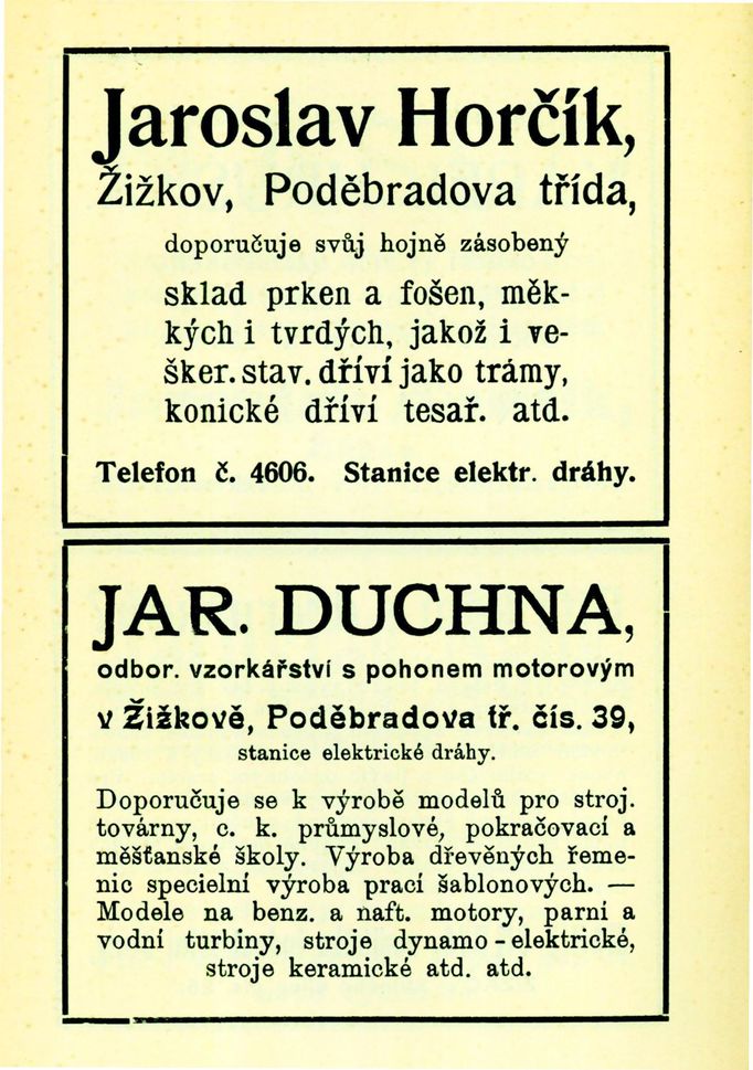 Reklamy z roku 1910 se zastávkami tramvaje jako orientačními prvky