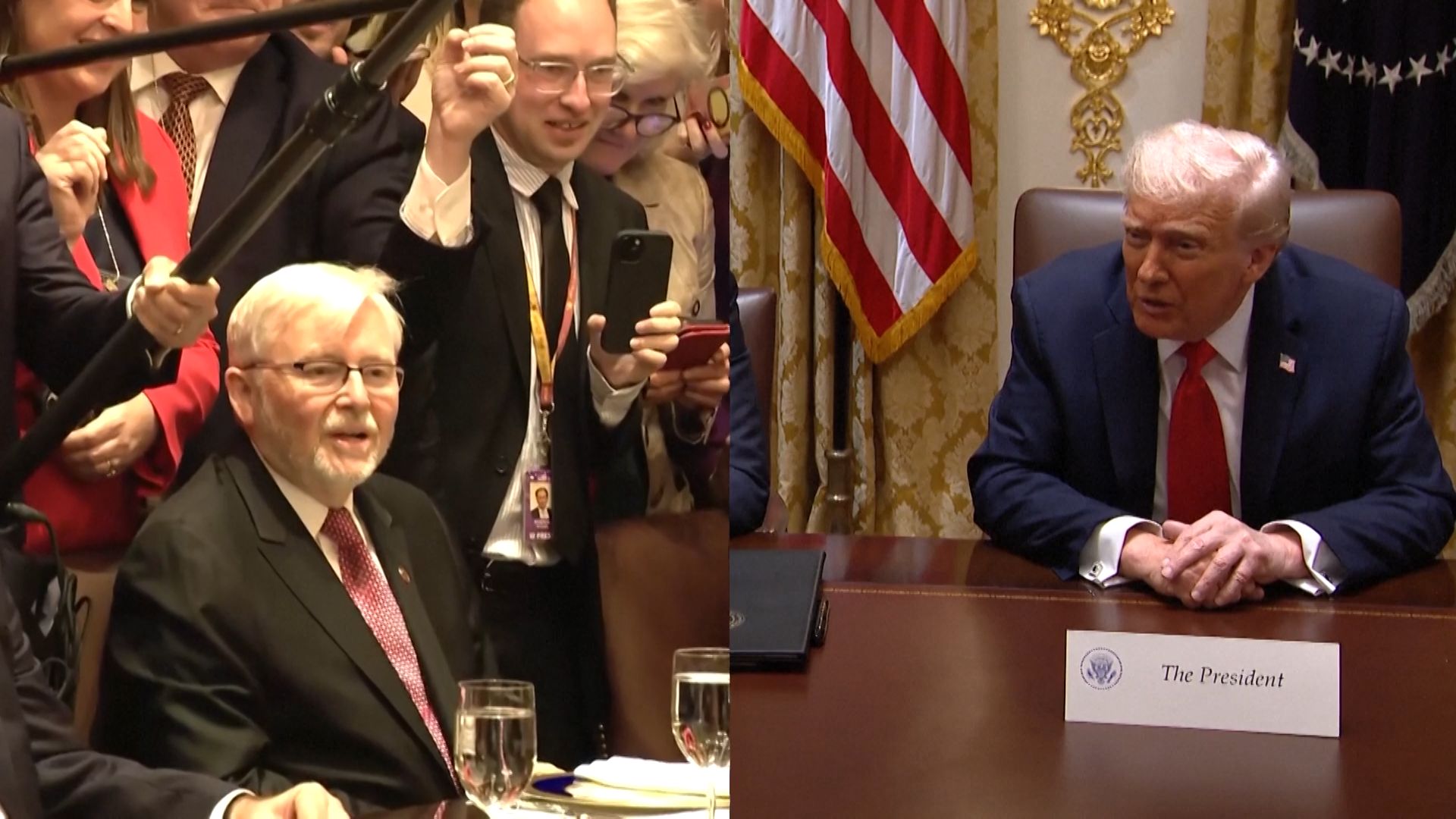 "Je přímo tam." Trump nevěděl, že jeho kritik je ve stejné místnosti. Pálil ostrými