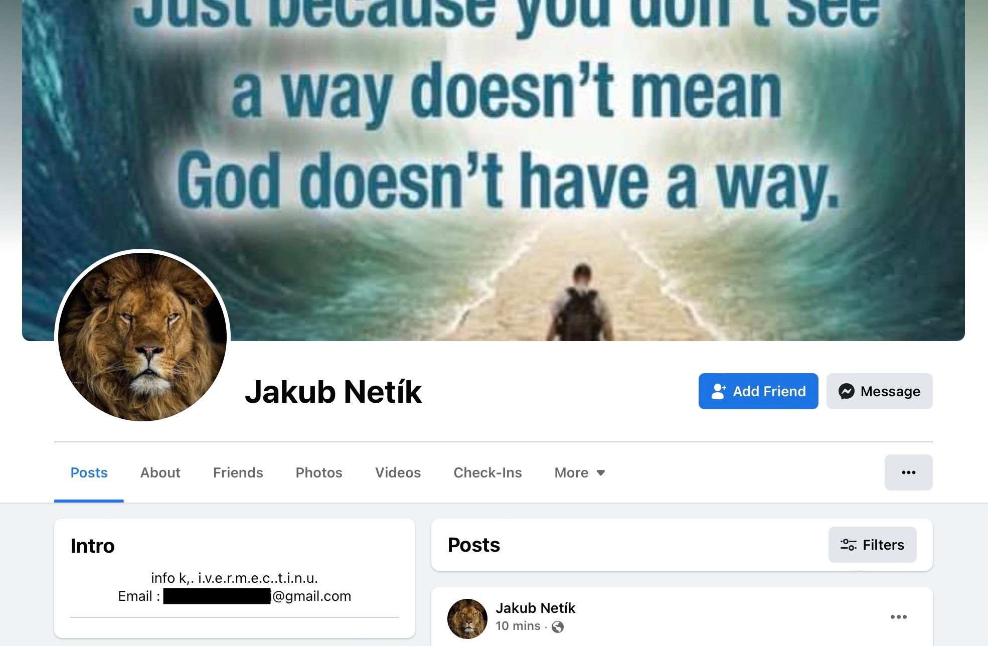 Jakub Netík zájemce o odčervovadlo odkazuje na e-mail na svém Facebooku.