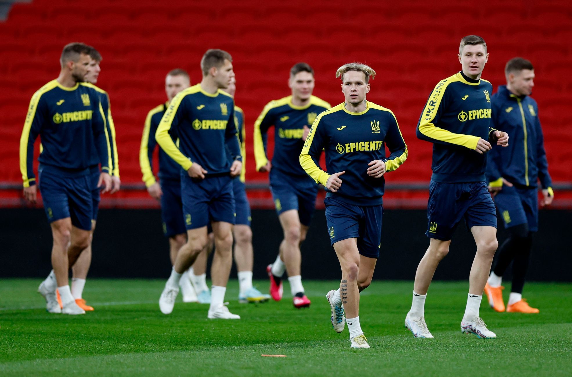 Trénink fotbalistů Ukrajiny před zápasem s Anglií.