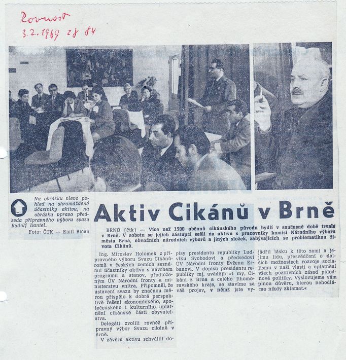 Ukázka dobového článku v tisku "Rovnost" z roku 1969.