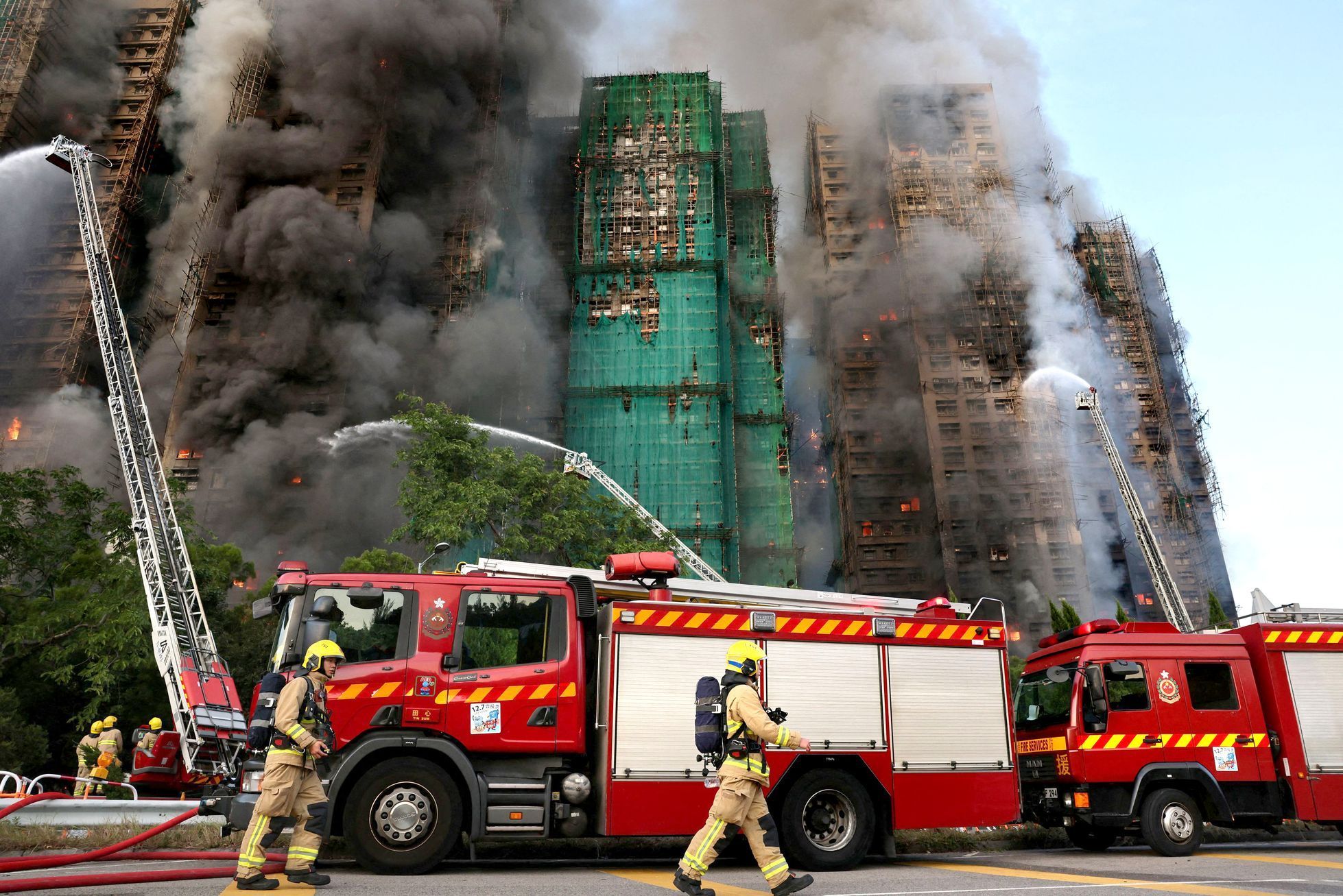 Hong Kong, Čína, bytový komplex, požár