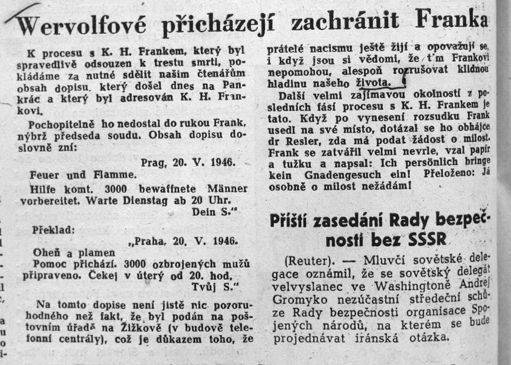 Mladá fronta, středa 22. května 1946 - dopis "wervolfů"