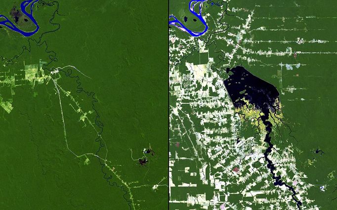 http://climate.nasa.gov/state_of_flux#Flooding_Brazil.jpg Samuel Dam, Rondonia, Brazil Left: June 24, 1984. Right: August 6, 2011. The Samuel Dam is located along the Jam