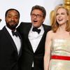 Director Pawlikowski holds his Oscar for best foreign language film for &quot;Ida&quot; with presenters Ejiofor and Kidman during the 87th Academy Awards in Hollywood