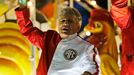 Edu, brother of Brazilian soccer legend Zico, rides atop a float from the Imperatriz Leopoldinense samba school