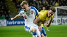 The Czech Republic's Laadislv Krejci (L) fights for the ball with Sweden's Emil Salomonsson during the friendly international soccer match at the Friends Arena in Stock